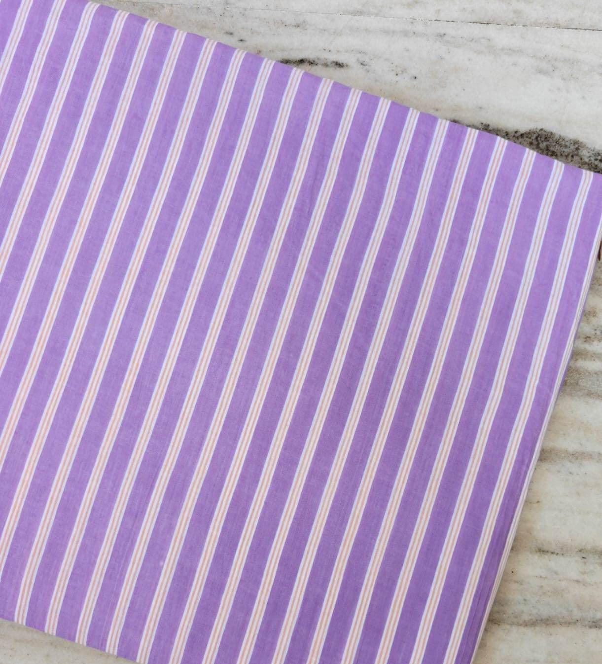 Lavender Stripe Cotton Fabric, Purple and White Striped Fabric, Pastel Stripe Quilting Fabric, Apparel Sewing Material, Spring Fabric