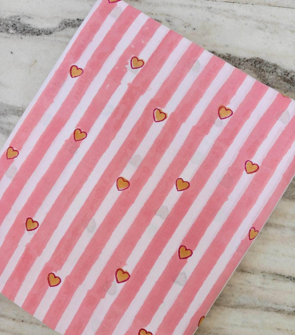 Pink Stripe Heart Cotton Fabric by the Yard, Valentine Heart Fabric, Cute Love Print Fabric, Apparel Sewing Material, Romantic Craft Fabric