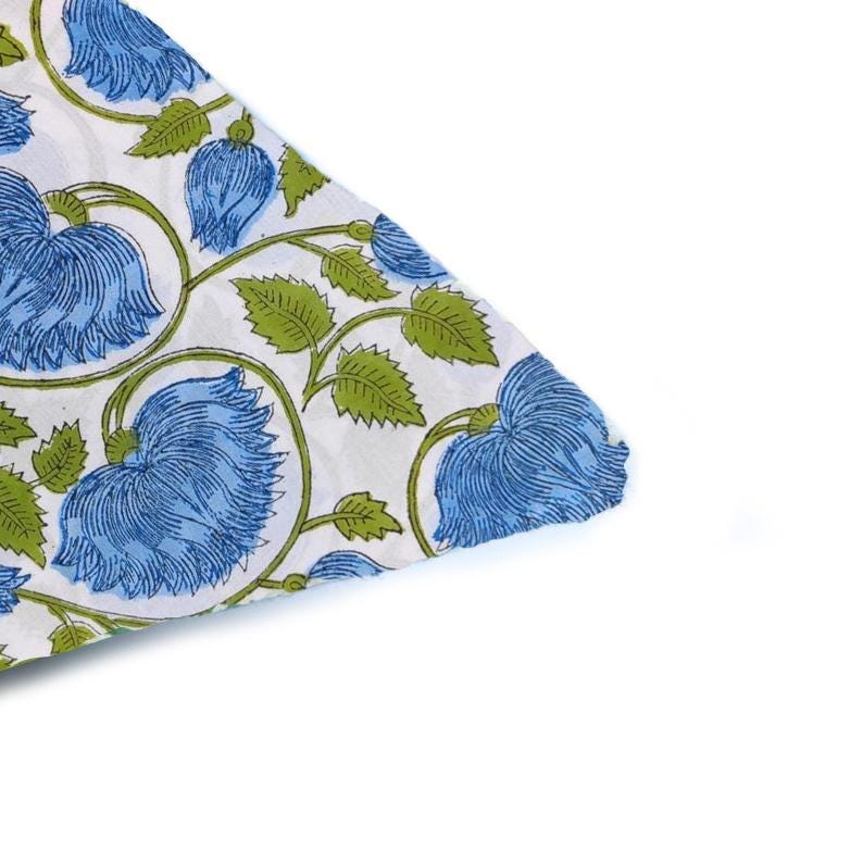 Blue Floral Cotton Cushion Cover, Hand Block Print Pillow Case, Decorative Throw Pillow Cover, Boho Sofa Decor, Christmas Pillowcases
