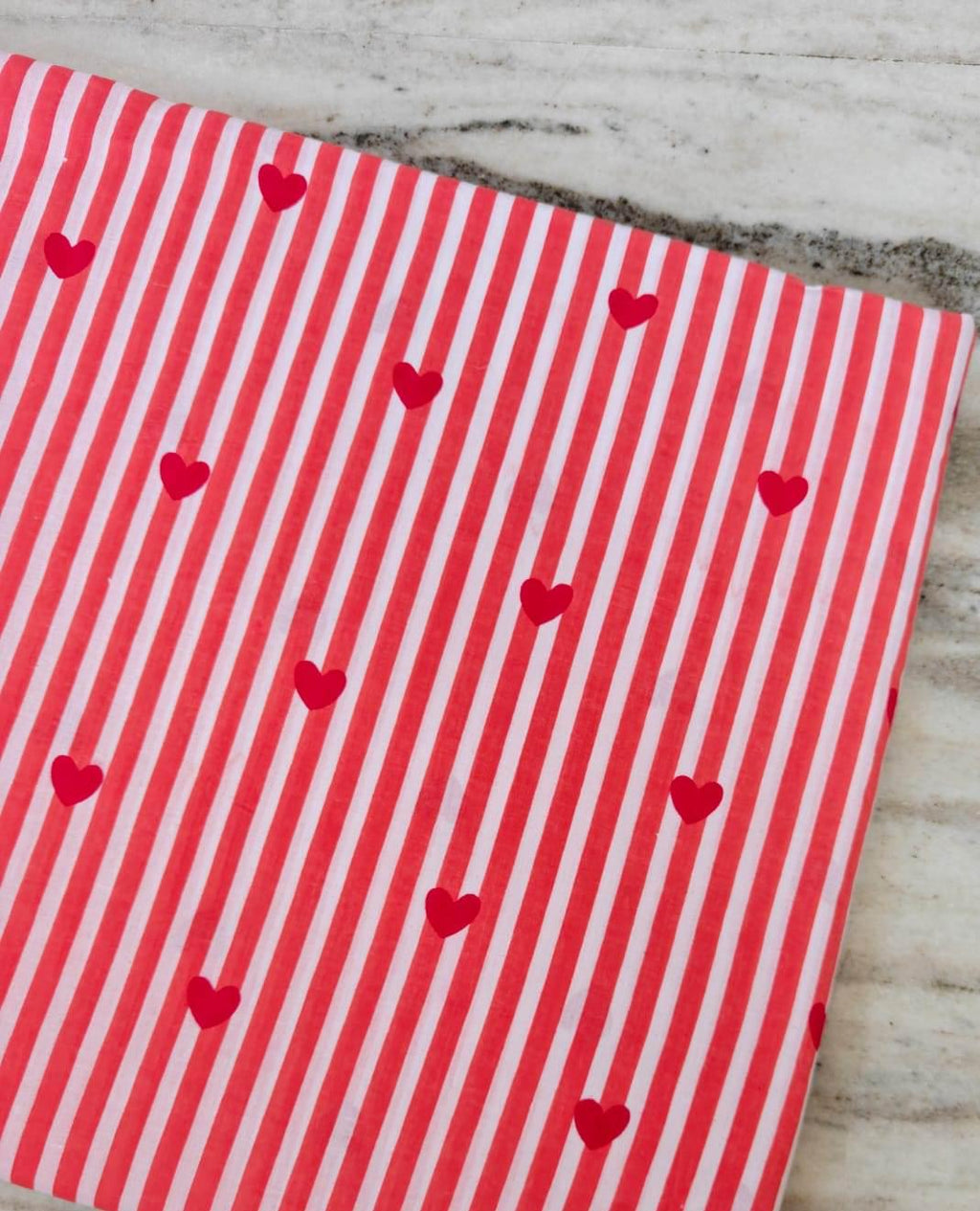 Red Heart Striped Cotton Fabric, Valentine Print Fabric, Red and White Stripe Hearts, Quilting Fabric, Apparel Sewing Craft, Pillow Covers
