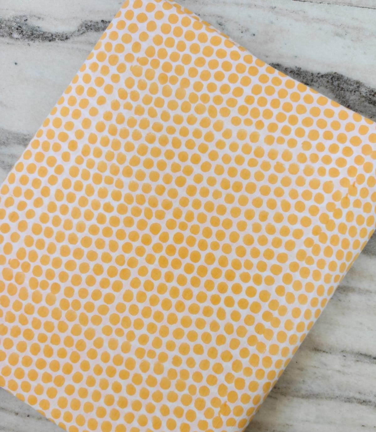 Yellow Polka Dot Cotton Fabric, Hand Block Print Textile, Mustard Dot Print Fabric, Soft Lightweight Cotton, Sewing Craft Fabric By the Yard