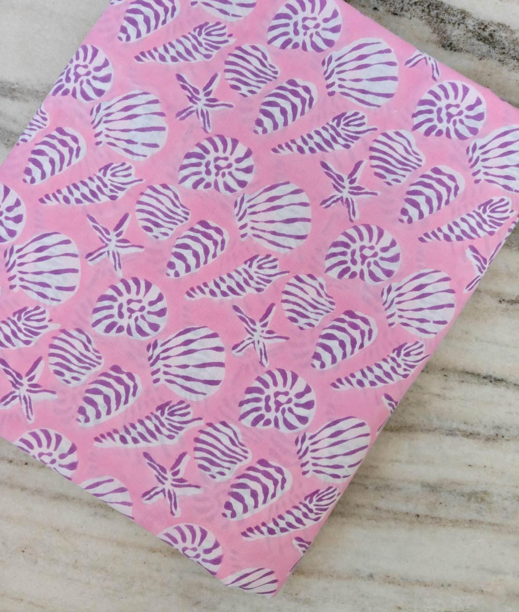 Pink Seashell Cotton Fabric Coastal Beach Print Fabric Purple Shell Starfish Pattern Lightweight Cotton Yard Summer Sewing Quilting Fabric