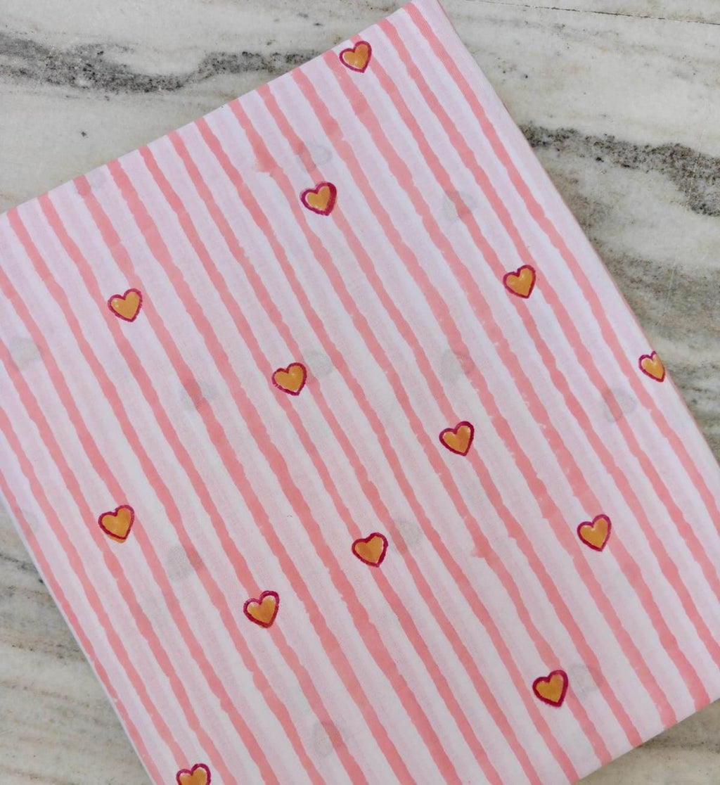 Light Pink Stripe Heart Cotton Fabric by the Yard, Cute Valentine Heart Print Fabric, Soft Quilting Fabric, Romantic Apparel Sewing Material