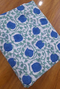 Soft Blue Floral Hand Block Print Cotton Fabric, Indian Cotton Fabric by Yard, Botanical Vine Print Fabric, Quilting Dressmaking Fabric