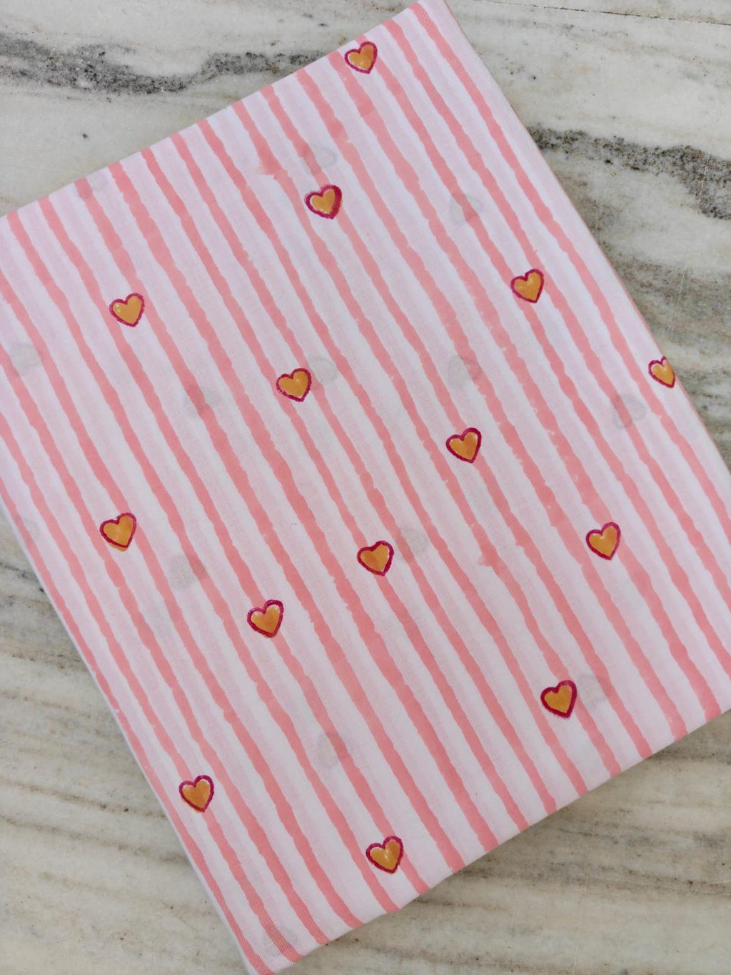 Light Pink Stripe Heart Cotton Fabric by the Yard, Cute Valentine Heart Print Fabric, Soft Quilting Fabric, Romantic Apparel Sewing Material