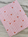 Light Pink Stripe Heart Cotton Fabric by the Yard, Cute Valentine Heart Print Fabric, Soft Quilting Fabric, Romantic Apparel Sewing Material