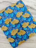 Blue Floral Cotton Fabric, Hand Block Print Fabric, Yellow Flower Indian Cotton, Botanical Print Fabric, Quilting Craft Fabric, Boho Textile