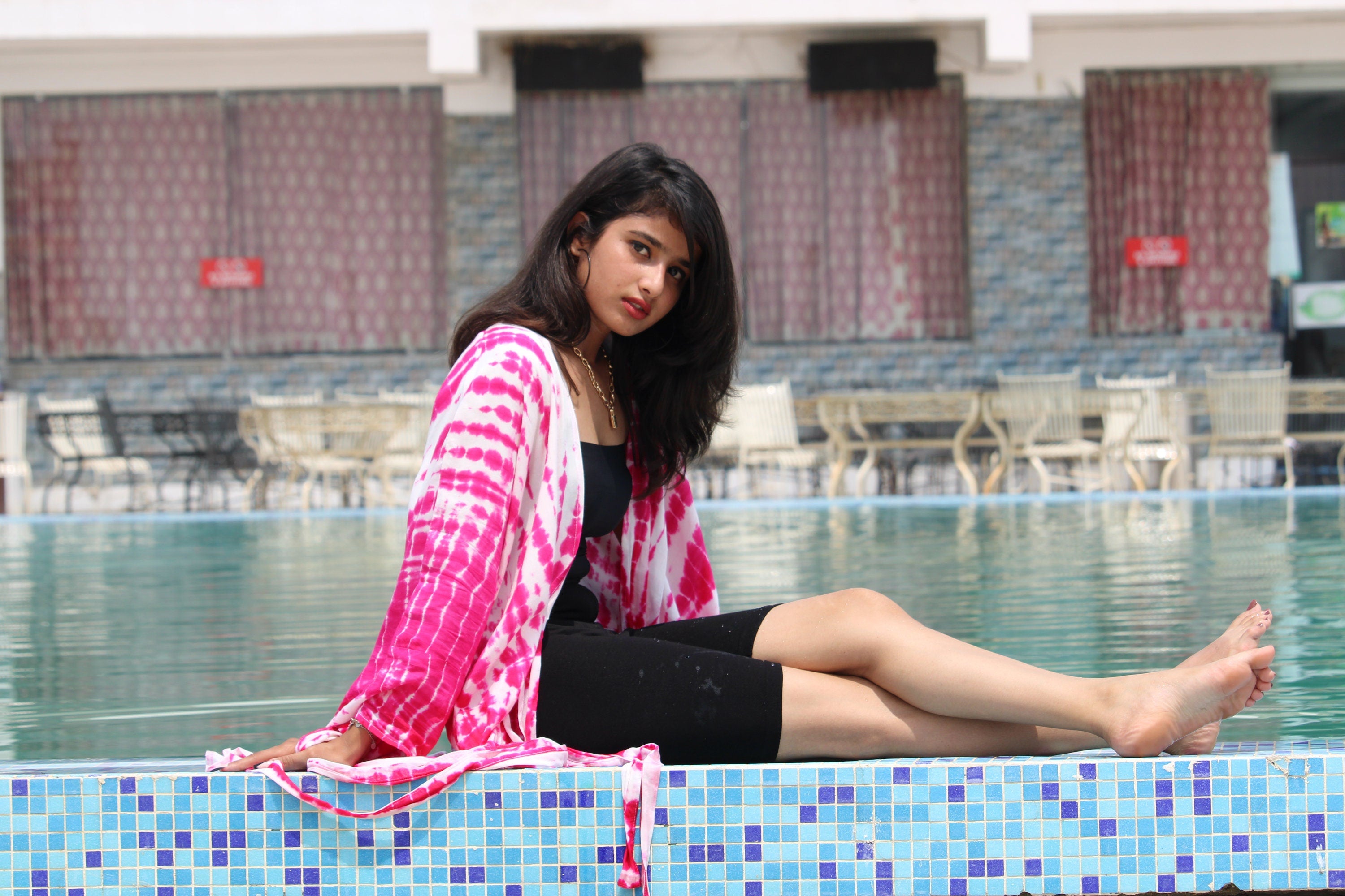 Pink Tie Dye Rayon Kimono Robe - Long Sleeve Duster