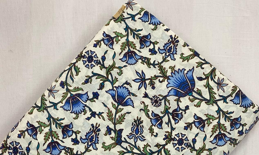 Indian Hand Block Print Fabric, Floral 100% Cotton Quilting Fabric By The Yard, Fabric For Dress Making, Loose Running Fabric, Napkin Fabric