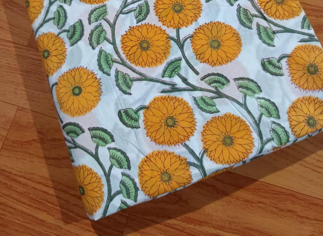 Indian Hand Block Print Fabric, Floral 100% Cotton Quilting Fabric By The Yard, Fabric For Dress Making, Loose Running Fabric, Napkin Fabric