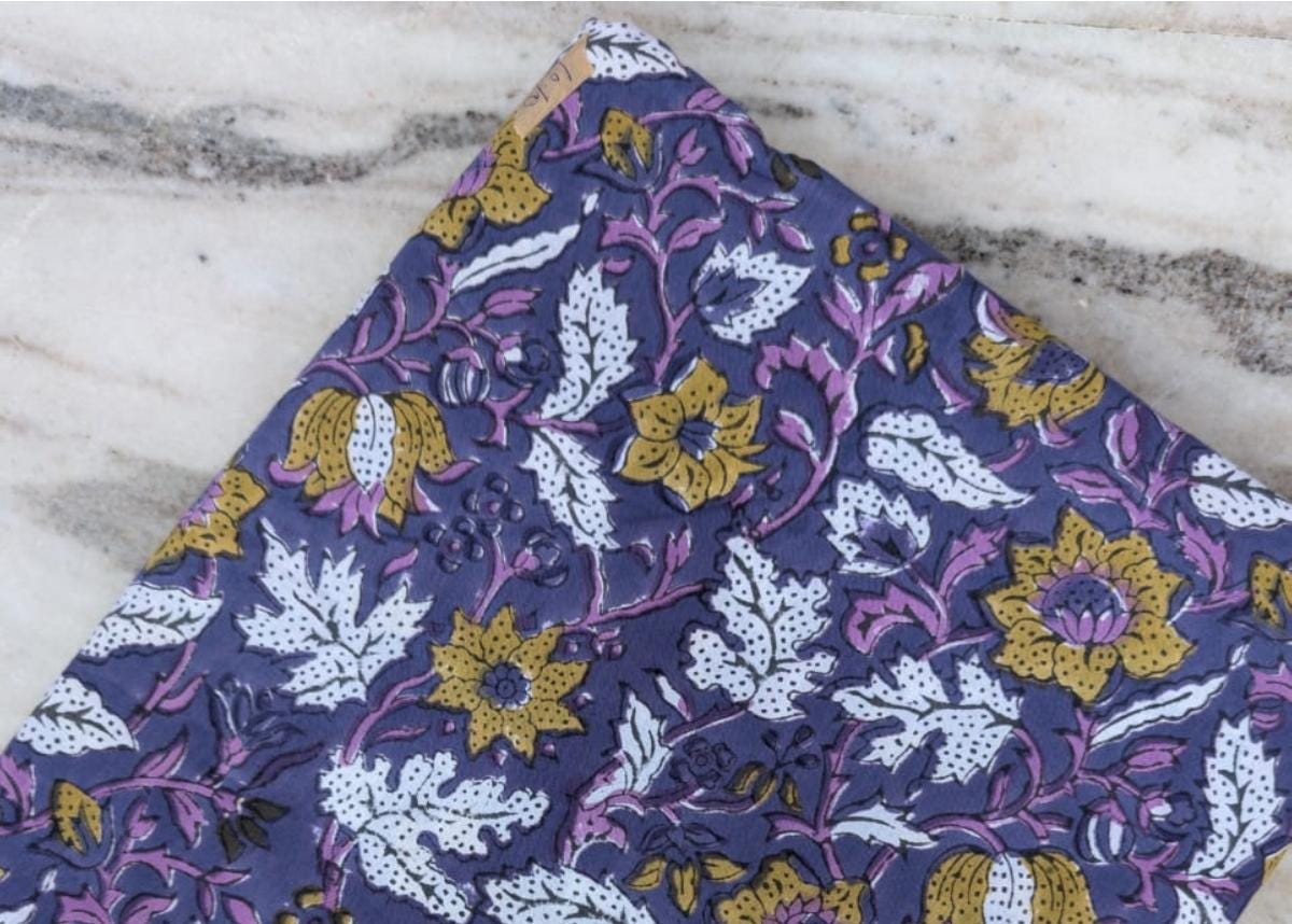 Indian Hand Block Print Fabric, Floral 100% Cotton Quilting Fabric By The Yard, Fabric For Dress Making, Loose Running Fabric, Napkin Fabric