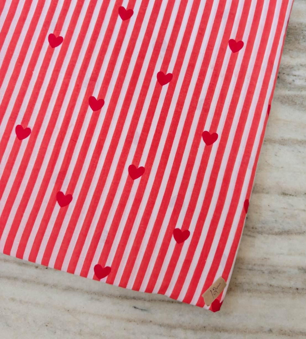 Red Heart Striped Cotton Fabric, Valentine Print Fabric, Red and White Stripe Hearts, Quilting Fabric, Apparel Sewing Craft, Pillow Covers