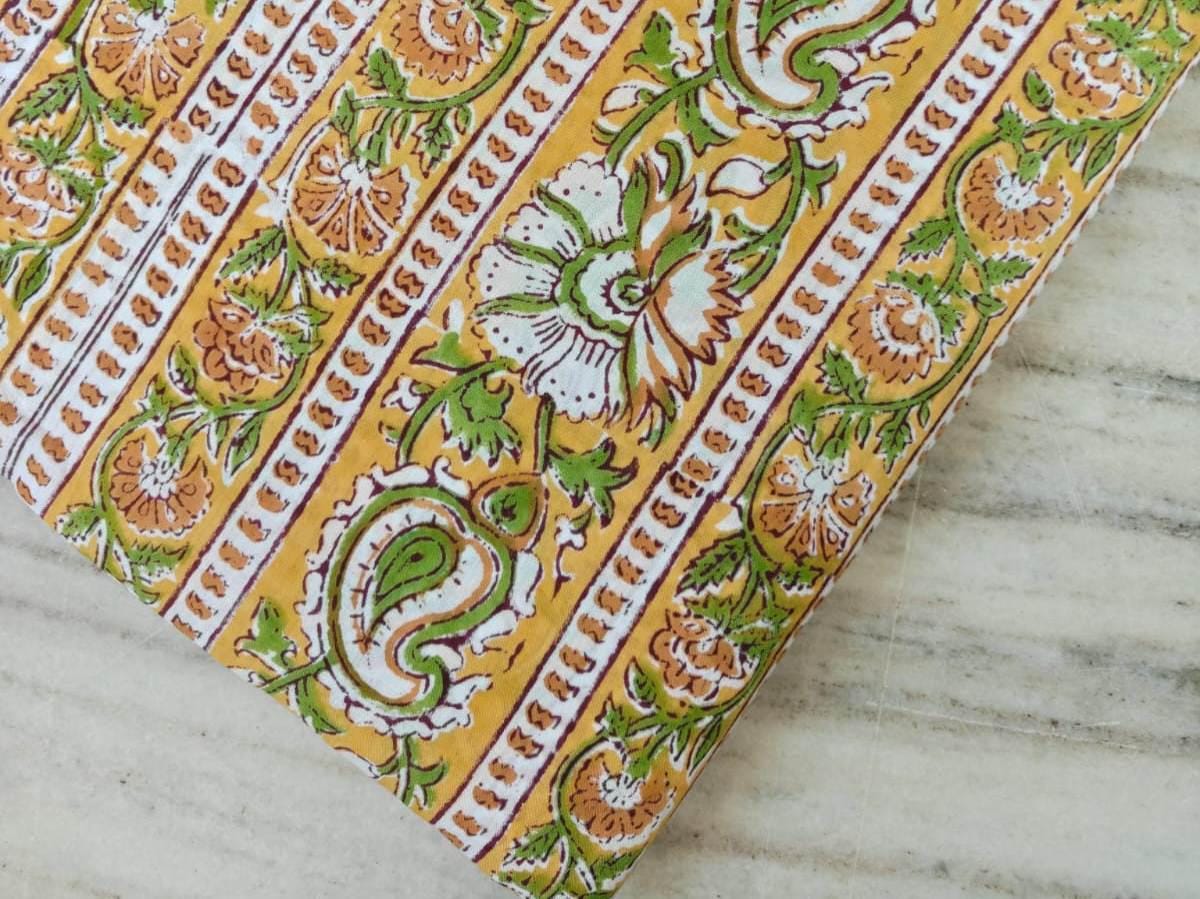 Indian Hand Block Print Fabric, Floral 100% Cotton Quilting Fabric By The Yard, Fabric For Dress Making, Loose Running Fabric, Napkin Fabric