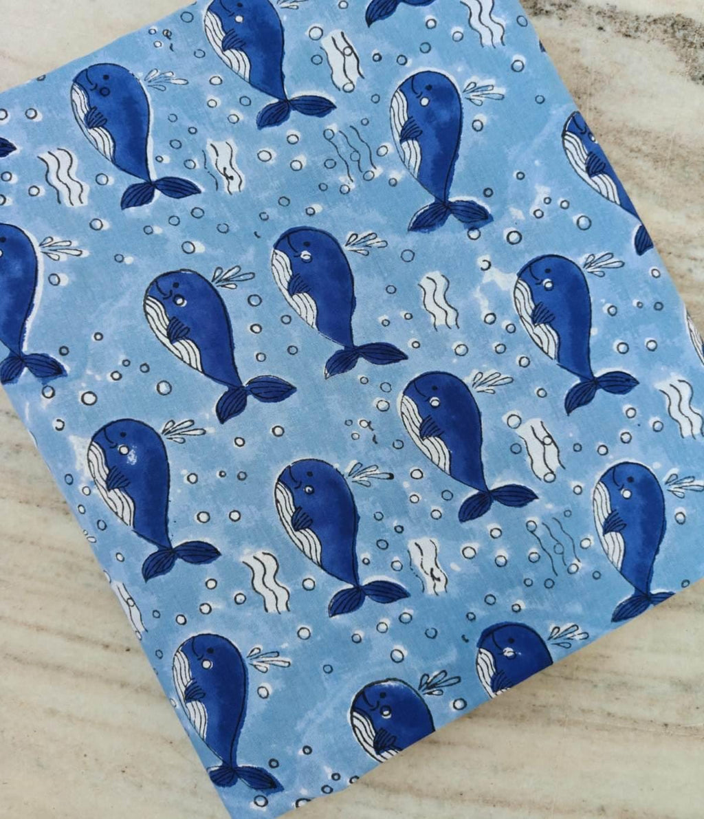 Blue Whale Cotton Fabric, Ocean Animal Print Fabric, Kids Nautical Fabric, Cute Whale Pattern Cotton, Quilting Sewing Craft Textile Fabric