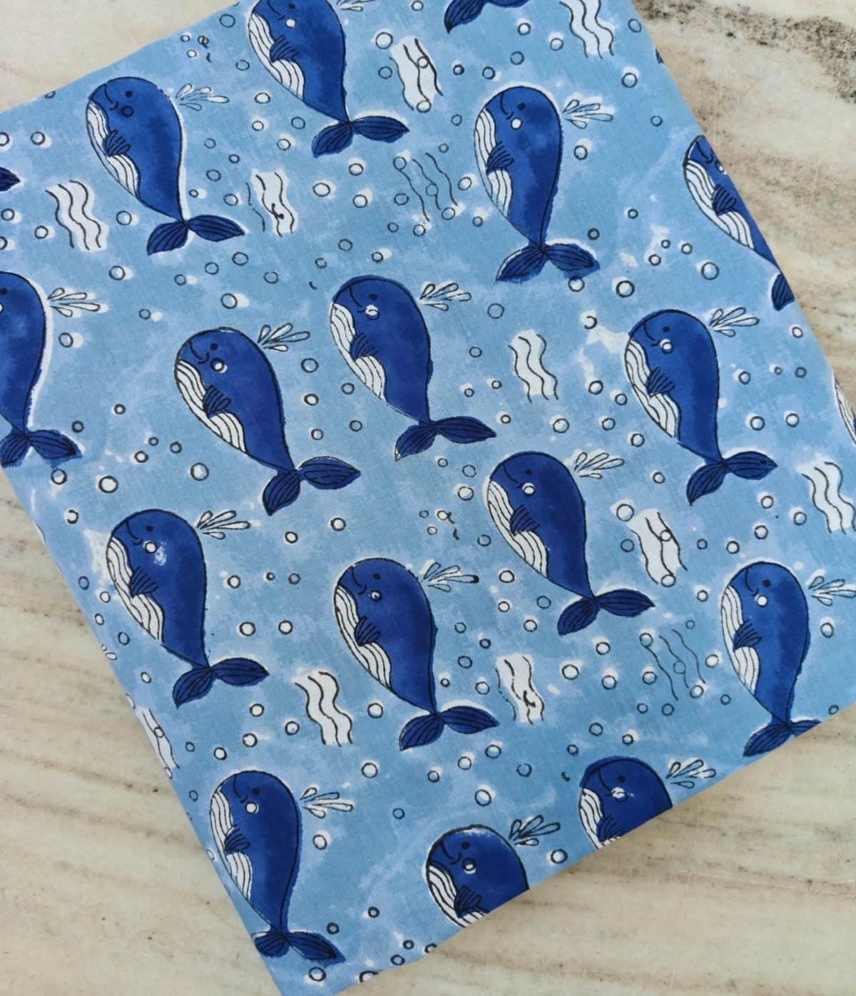 Blue Whale Cotton Fabric, Ocean Animal Print Fabric, Kids Nautical Fabric, Cute Whale Pattern Cotton, Quilting Sewing Craft Textile Fabric