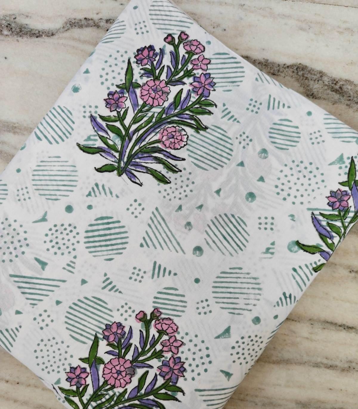 Floral Cotton Fabric with Pink Blossoms, Geometric Print Background, Soft Lightweight Cotton, Dressmaking Craft Fabric, Modern Textile