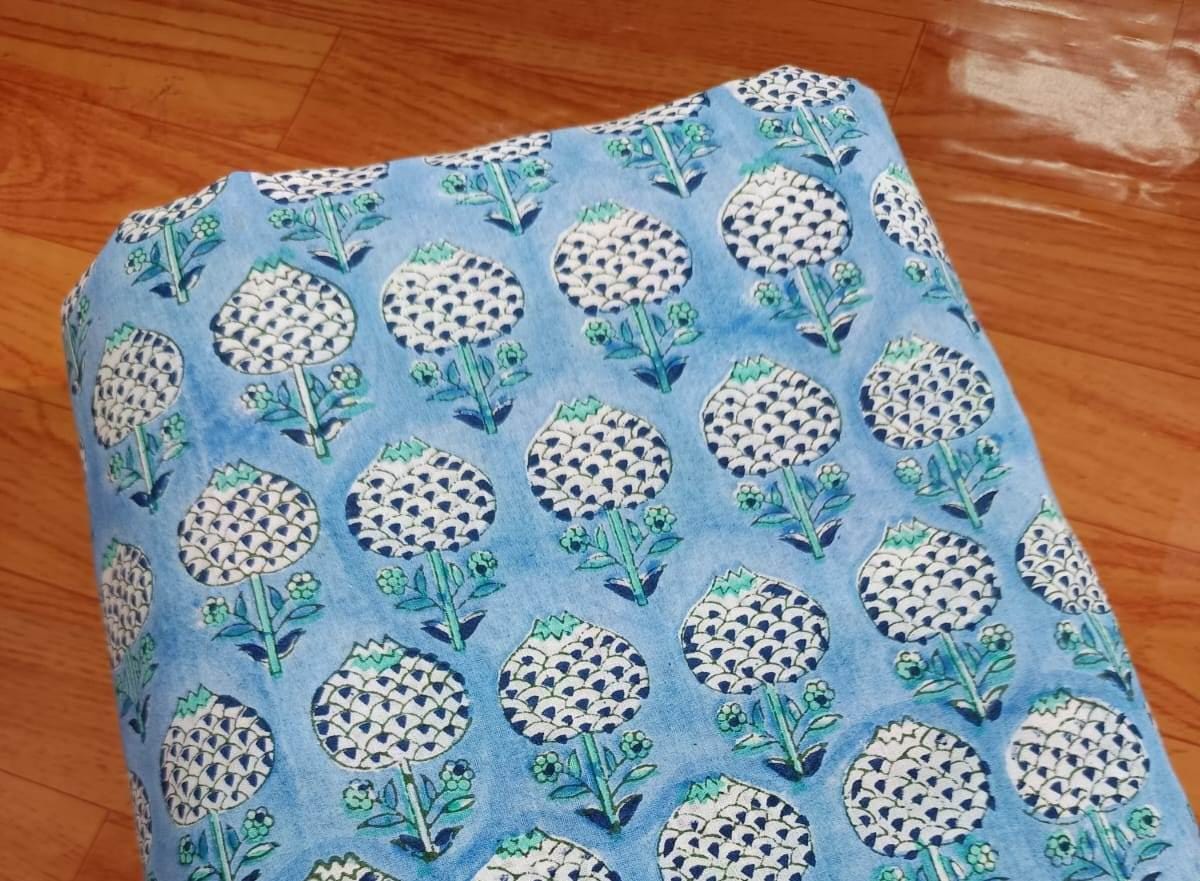 Beautiful Designer Keri Print Indian Hand Block Cotton Fabric by the Yard, 100% Soft Cotton Fabric for Dressmaking, Loose Running Fabric