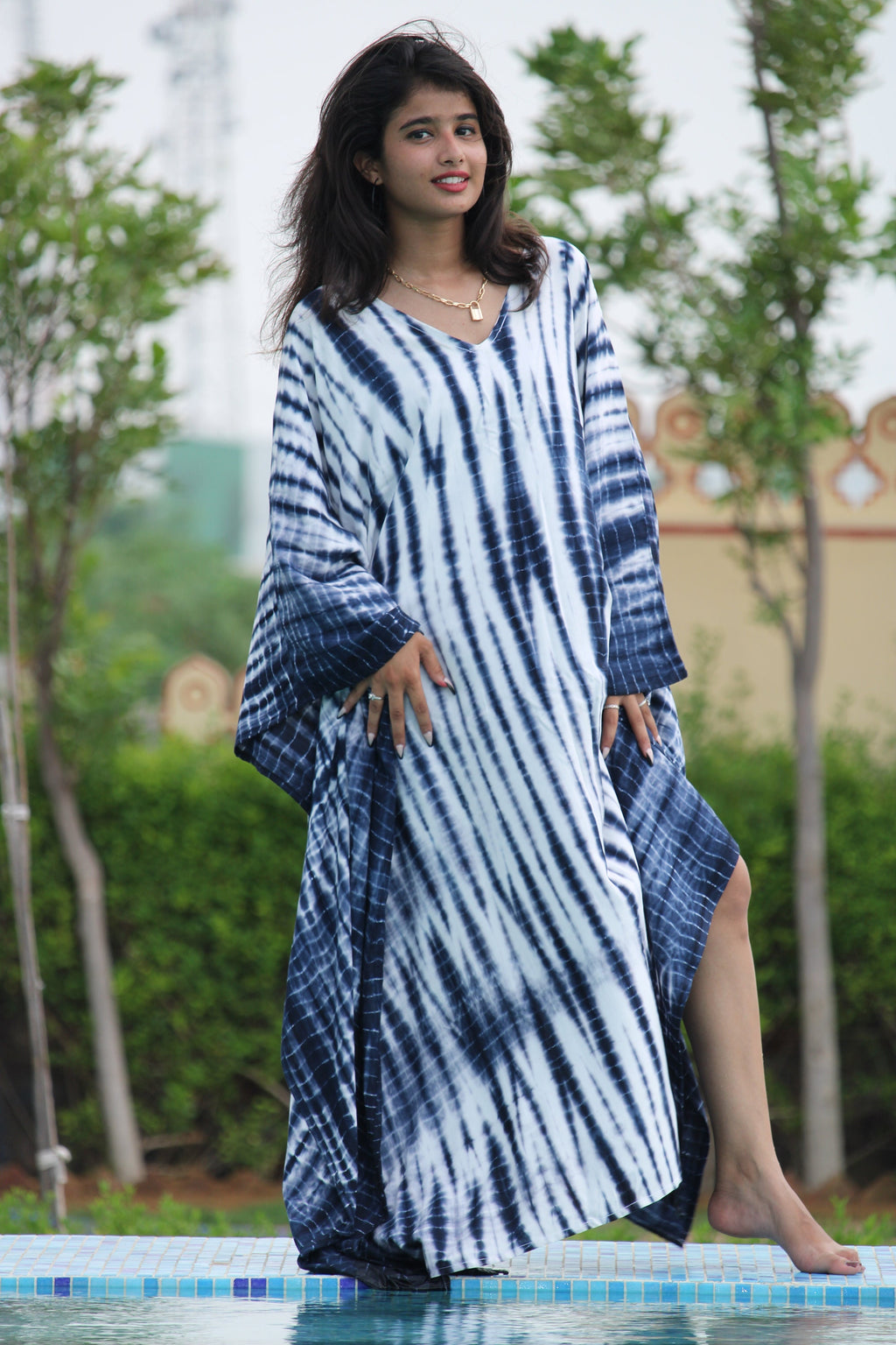 Tie Dye Rayon Kaftan: Plus Size Resort Gown