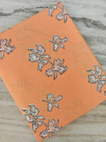 Peach Floral Cotton Fabric by the Yard, White Orchid Print, Soft Lightweight Dressmaking Fabric, Spring Summer Sewing Quilting Fabric