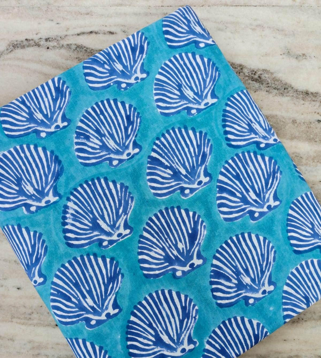 Blue Seashell Cotton Fabric Ocean Shell Print Fabric Beach Theme Fabric Nautical Fabric by Yard Coastal Decor Textile Summer Sewing Fabric