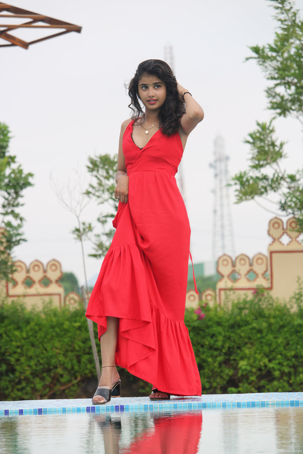 Red Rayon Maxi Dress: Tie Dye Bohemian Festival Dress