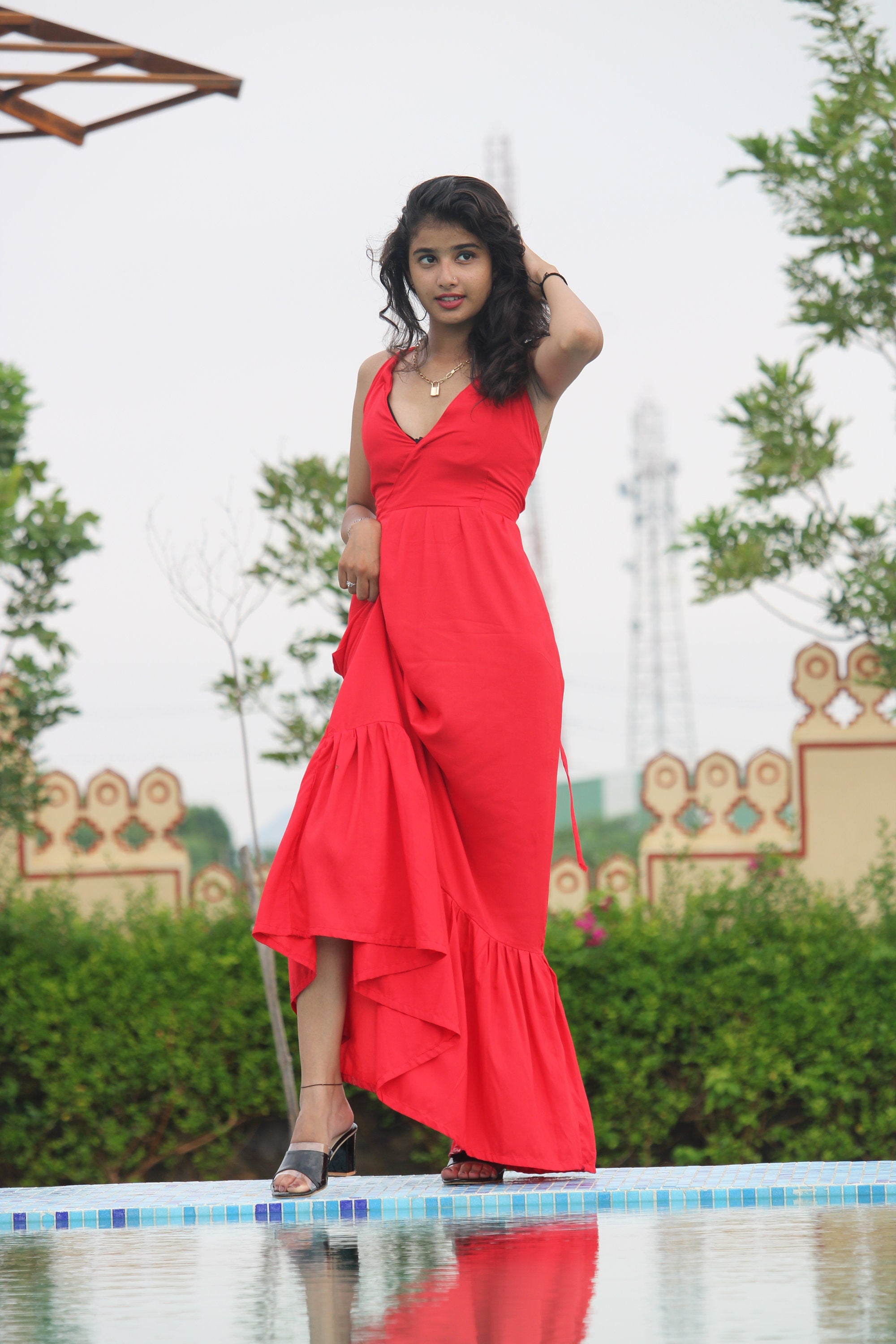 Red Rayon Maxi Dress: Tie Dye Bohemian Festival Dress