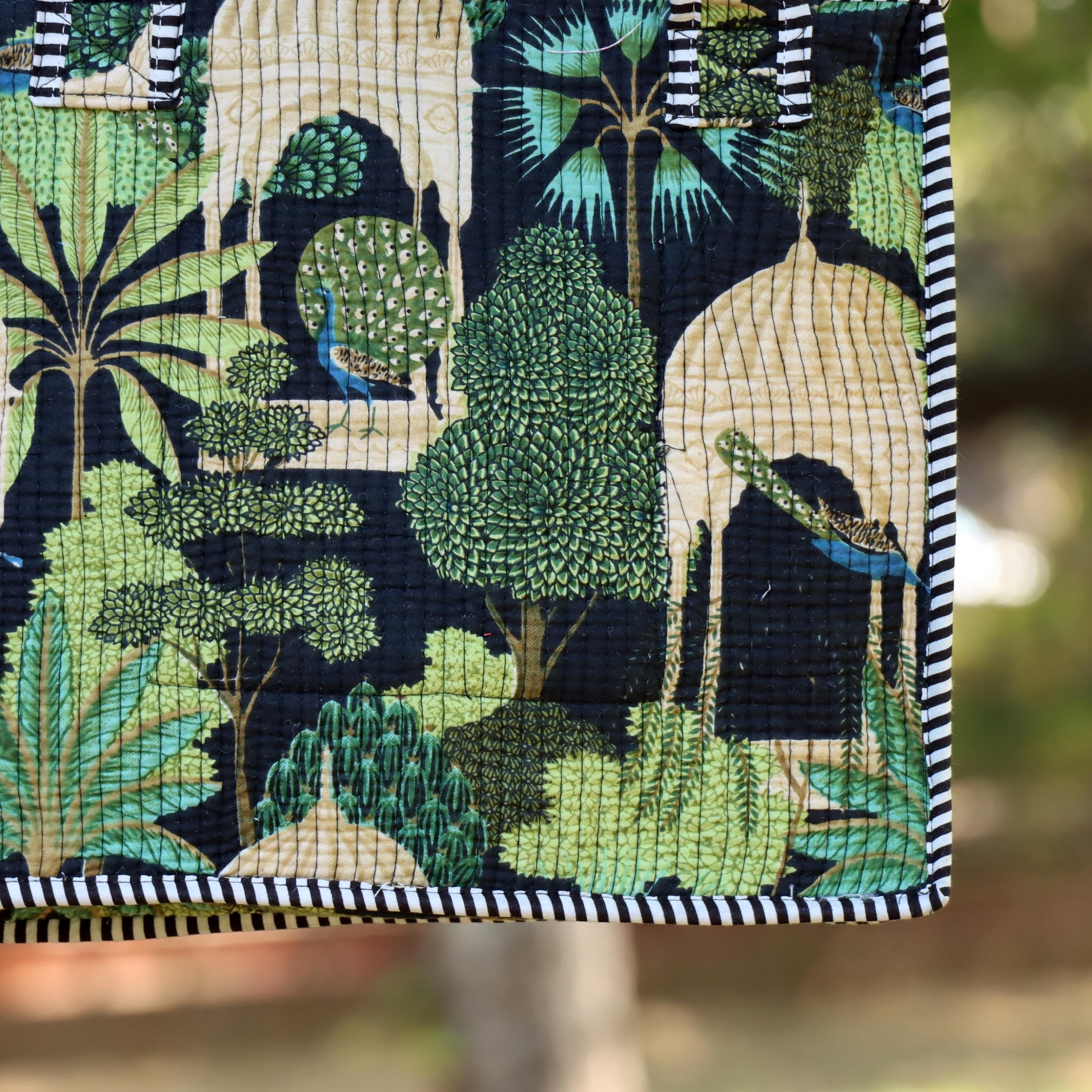 Handmade Quilted Cotton Tote Bag, Forest Print Shoulder Bag