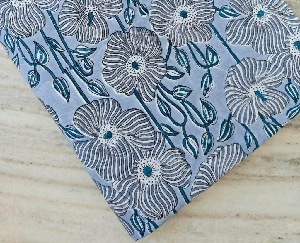Indian Hand Block Print Fabric, Floral 100% Cotton Quilting Fabric By The Yard, Fabric For Dress Making, Loose Running Fabric, Napkin Fabric