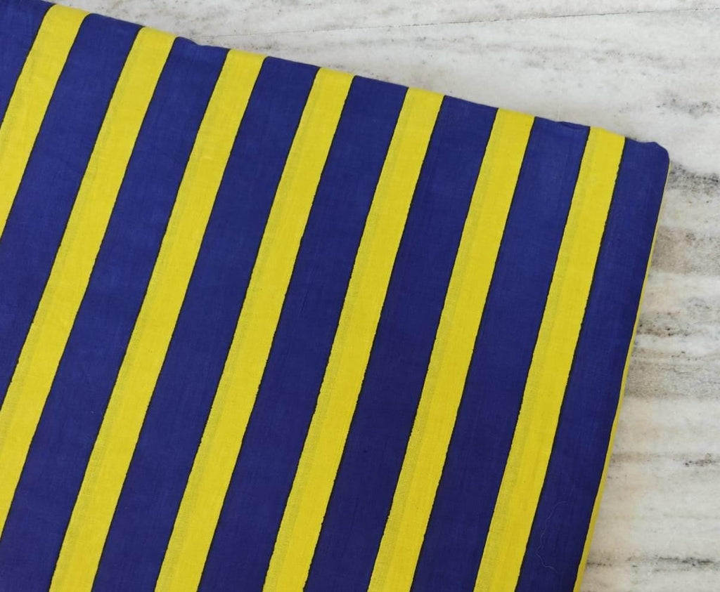 Blue Yellow Stripe Cotton Fabric, Bold Striped Cotton by Yard, Modern Stripe Fabric for Sewing, Upholstery Craft Fabric, Lightweight Textile
