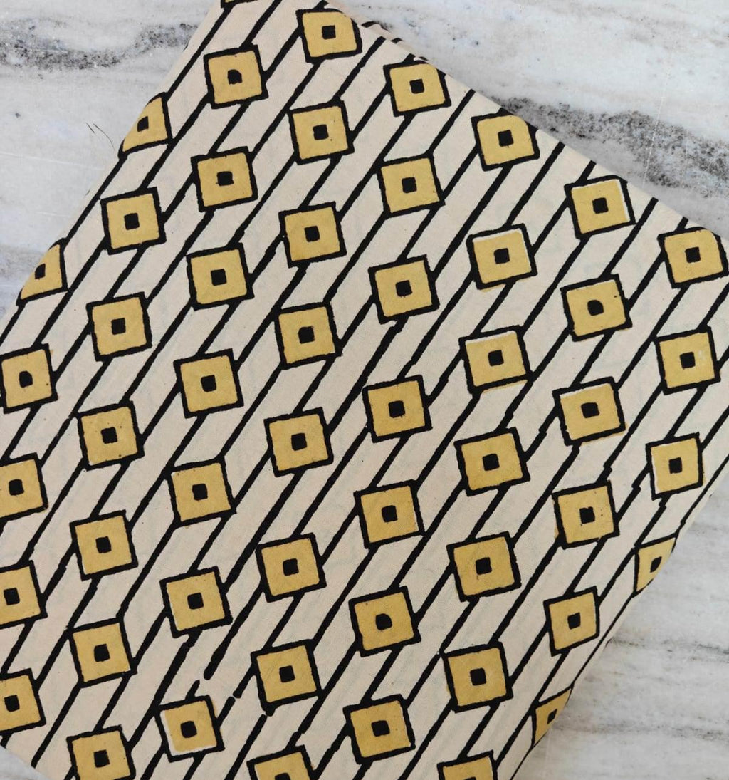 Geometric Cotton Fabric by the Yard – Mustard Yellow & Black Diamond Print on Cream – Modern Block Print Style Quilting and Craft Fabric