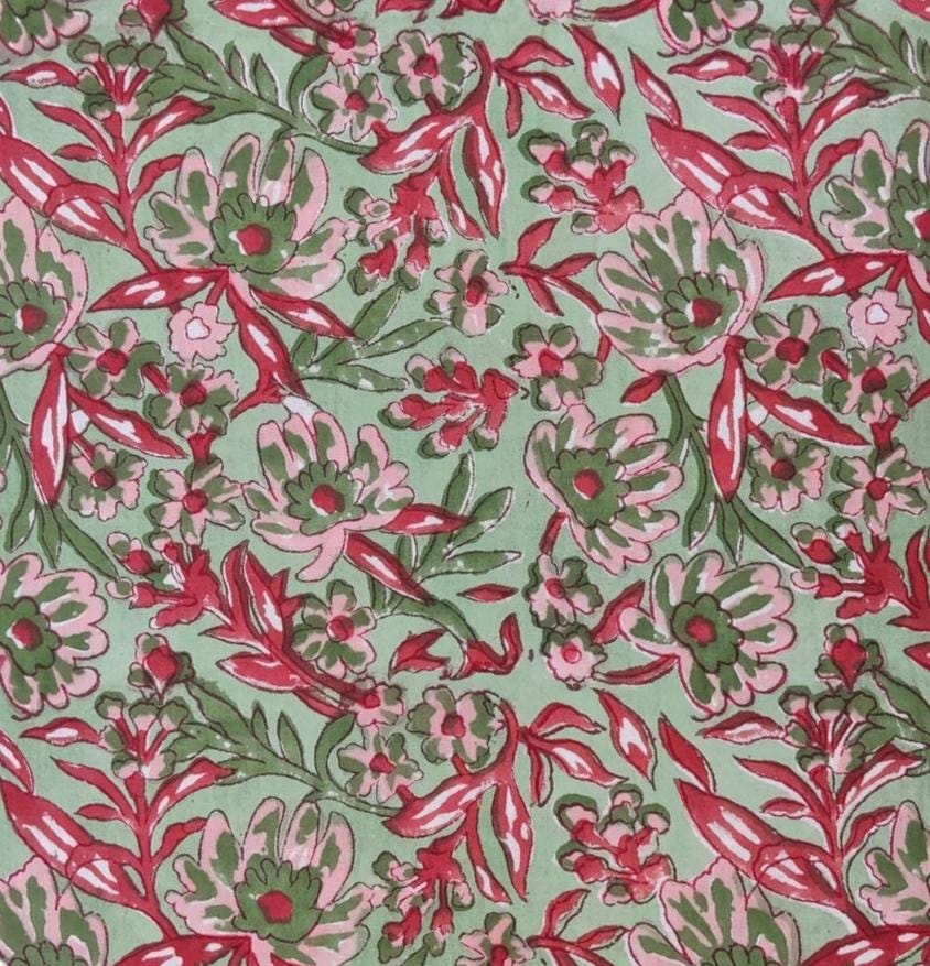 Indian Hand Block Print Fabric, Floral 100% Cotton Quilting Fabric By The Yard, Fabric For Dress Making, Loose Running Fabric, Napkin Fabric