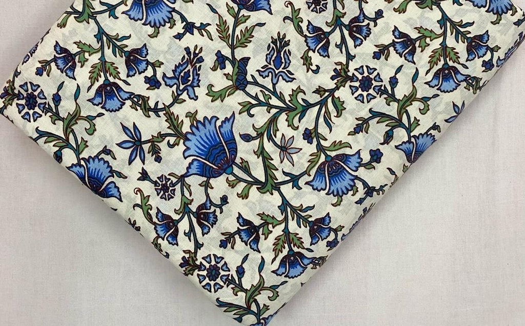 Indian Hand Block Print Fabric, Floral 100% Cotton Quilting Fabric By The Yard, Fabric For Dress Making, Loose Running Fabric, Napkin Fabric