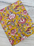 Vintage Mustard Yellow Floral Cotton Fabric by the Yard, Hand Block Print Fabric, Flower Cotton Fabric, Craft Fabric, Indian Cotton Textile