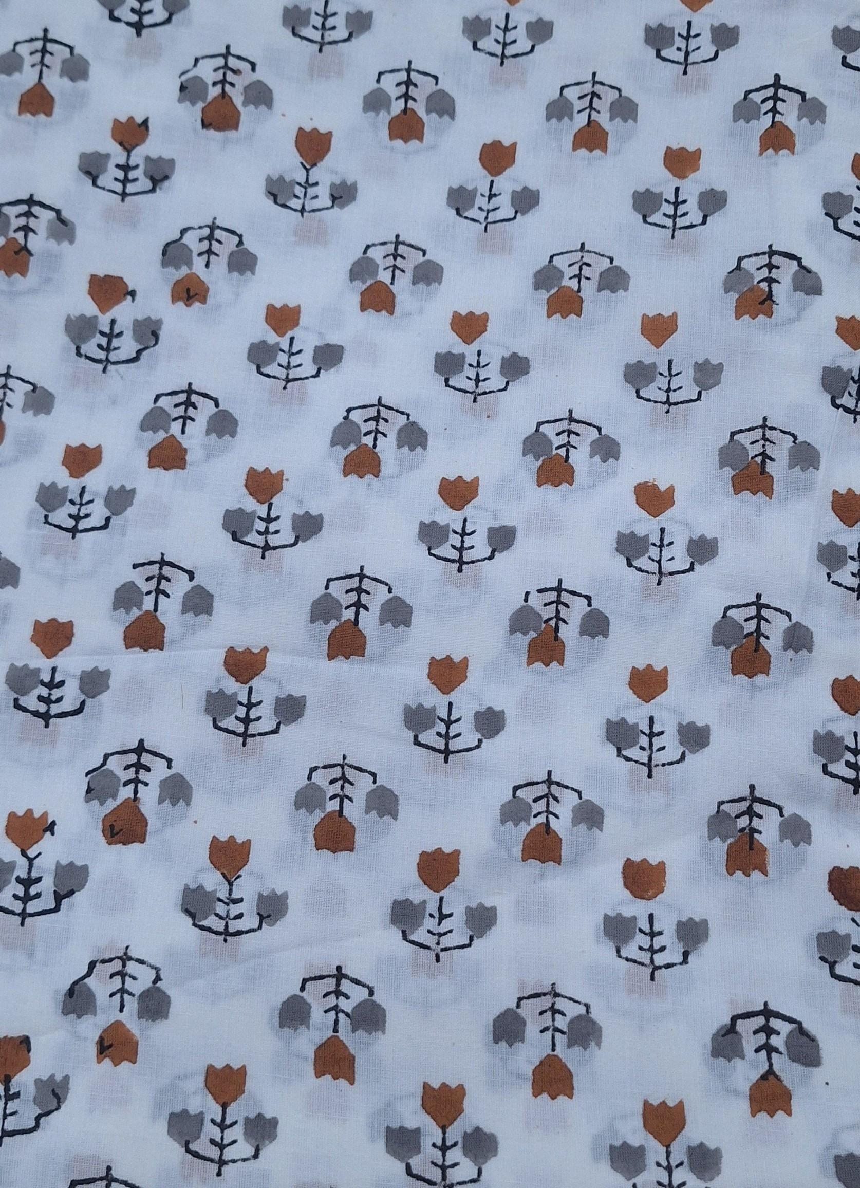 Mini Floral Cotton Fabric, Hand Block Print Fabric, Indian Cotton Textile, Small Buti Print Fabric, Soft Lightweight Sewing Craft Fabric