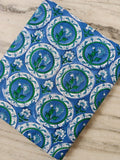 Hand Block Printed Cotton Fabric in Blue & Green Floral Design, Indian Cotton Fabric for Quilting, Dressmaking, Home Decor, Bohemian Textile