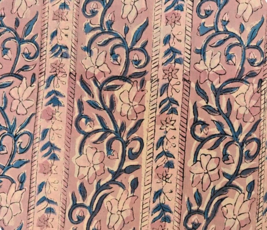 Pink & Indigo Floral Cotton Fabric, Vintage Style Botanical Print, Soft Lightweight Dressmaking Fabric For Dress Making, Quilting Fabric