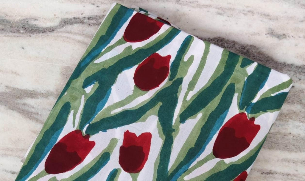 Hand Block Printed Fabric Soft Fabric, Red Flowers 100% Cotton Material Fabric By The Yard, Dress Making Running Fabric, Apparel Quilting