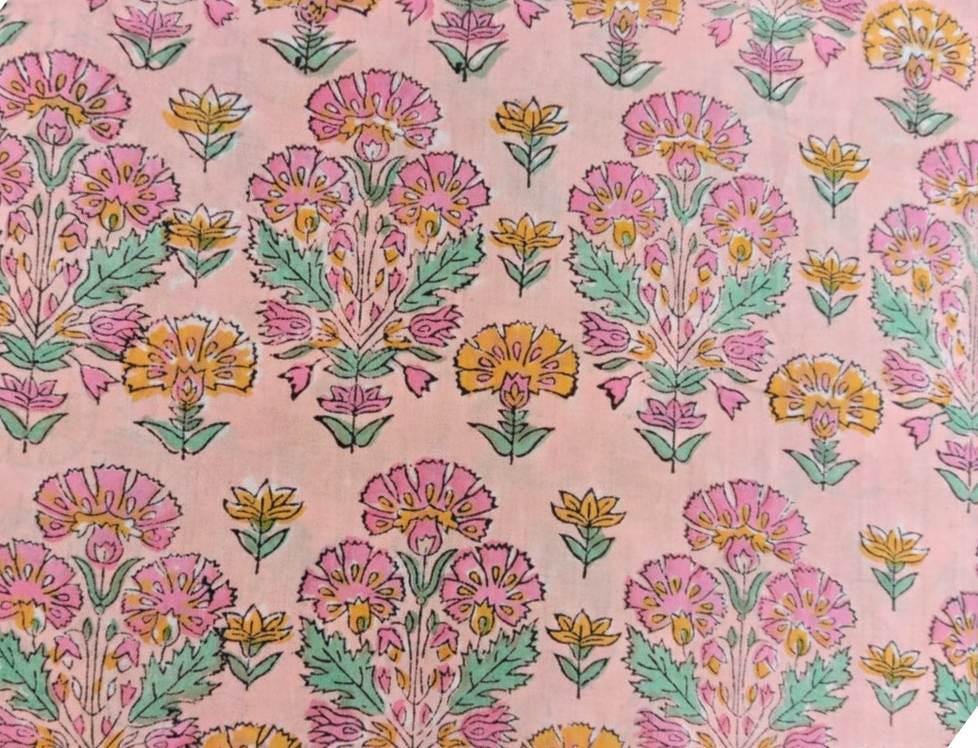 Vintage flower Cotton Fabric, Retro Design Colourful Paisley Cotton Fabric, Upholstery Fabric, Hand Block Printed Indian Fabric by the Yard