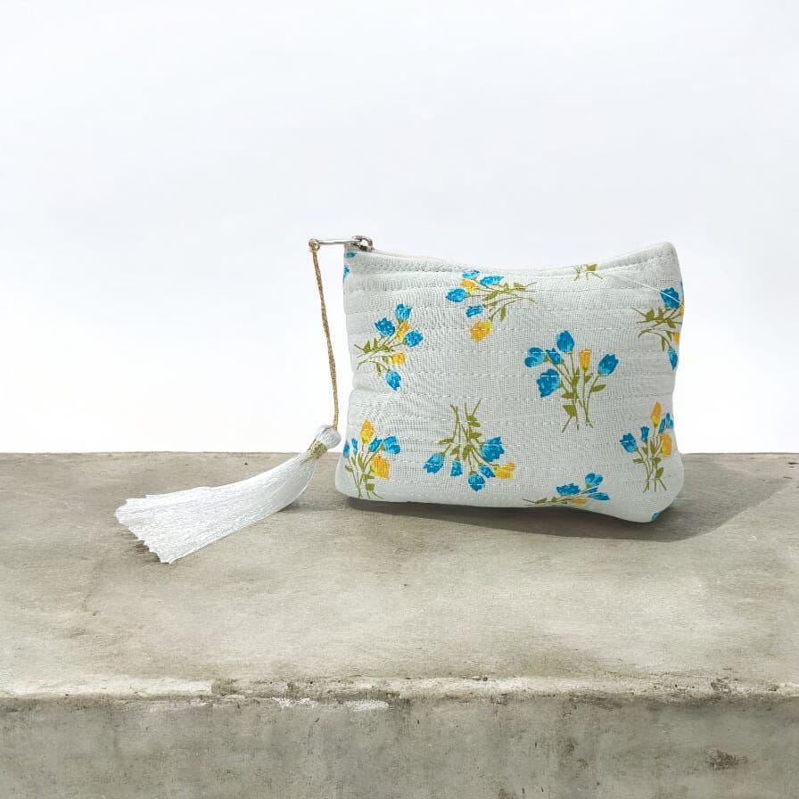 Multi Color Botanical Quilted Zipper Pouch – Small Travel Bag with Tassel | Gift for Her | Handmade Gift | Quilted Pouch With Tassel