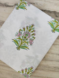 Green Pink Floral Cotton Fabric, Indian Hand Block Print Fabric White Cotton Fabric by the Yard, Soft Floral Cotton Fabric, Napkins, Curtain