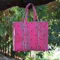 Pink Striped Heart Tote Bag, Quilted Cotton Shoulder Bag, Handmade Boho Carryall, Cute Everyday Shopping Tote, Gift for Her