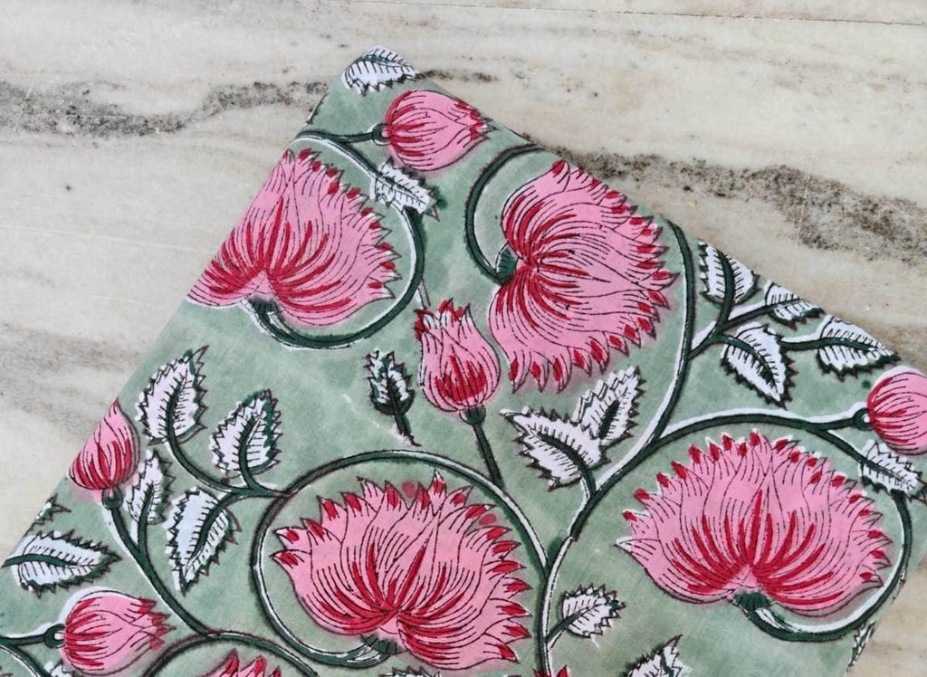 Soft Cotton, Indian Hand Block Print Fabric, Floral 100% Cotton Fabric By The Yard, Fabric for Loose Running, Dress Making, Textile Fabric