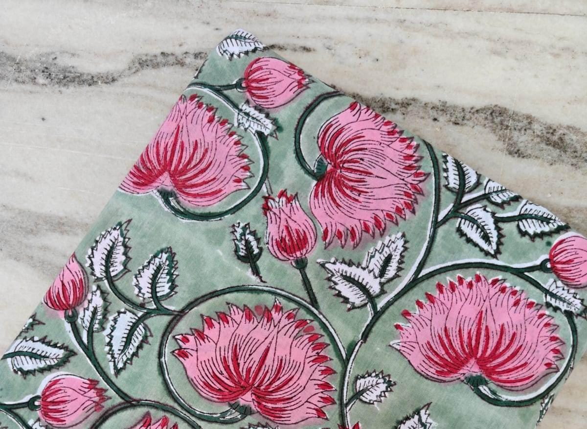 Soft Cotton, Indian Hand Block Print Fabric, Floral 100% Cotton Fabric By The Yard, Fabric for Loose Running, Dress Making, Textile Fabric