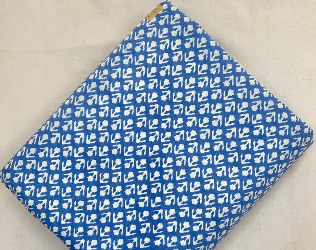 Blue White Hand Block Print Cotton Fabric, Floral Buti Print Indian Fabric by Yard, Soft Craft Sewing Material for Dress, Quilt, Home Decor