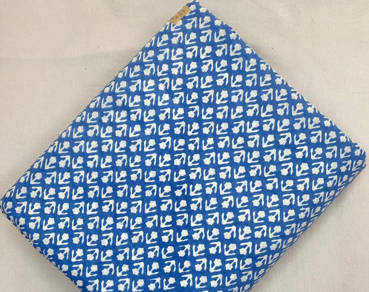 Blue White Hand Block Print Cotton Fabric, Floral Buti Print Indian Fabric by Yard, Soft Craft Sewing Material for Dress, Quilt, Home Decor