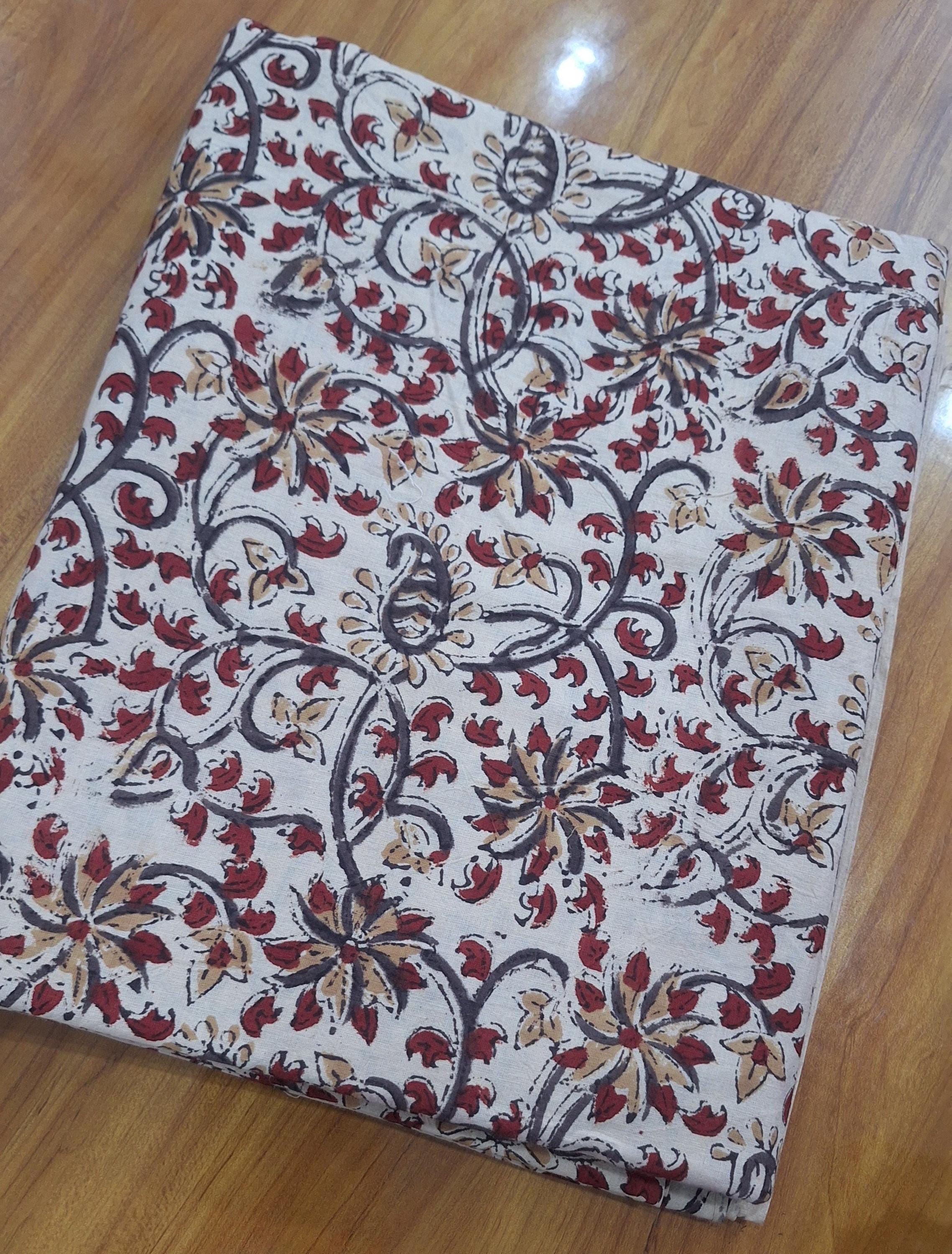 Red Floral Cotton Fabric, Hand Block Print Fabric, Indian Cotton Textile, Vintage Floral Fabric, Sewing Dressmaking Fabric, DIY Craft Fabric