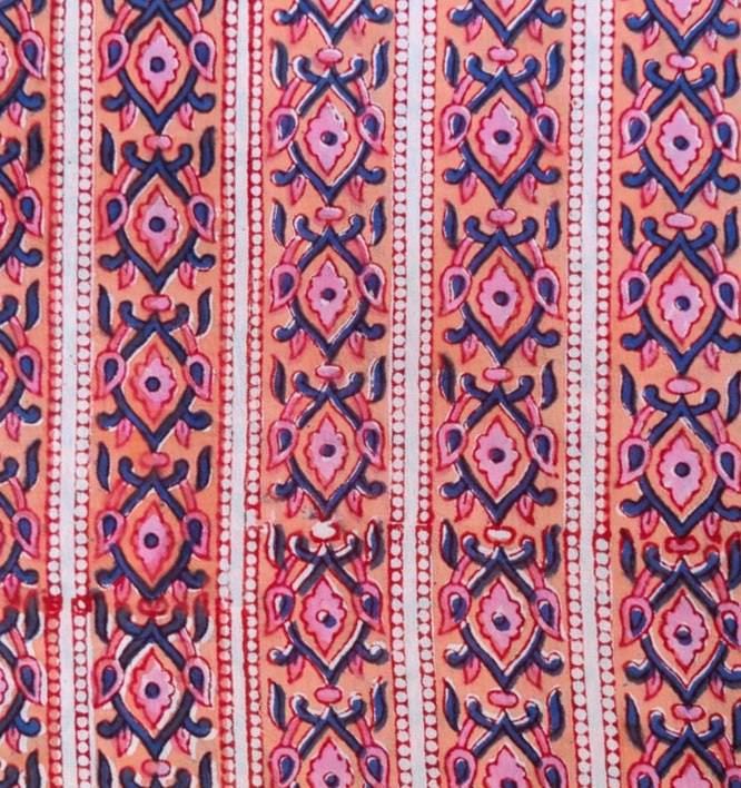 Pink Orange Striped Cotton Fabric, Hand Block Print Geometric Floral Fabric by the Yard,  Quilting, Sewing & Dressmaking, Napkins Fabric