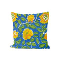 Yellow Floral Cotton Cushion Cover | Hand Block Print Pillow Case | Blue Boho Sofa Decor | Decorative Square Cushion  | Christmas Gifts