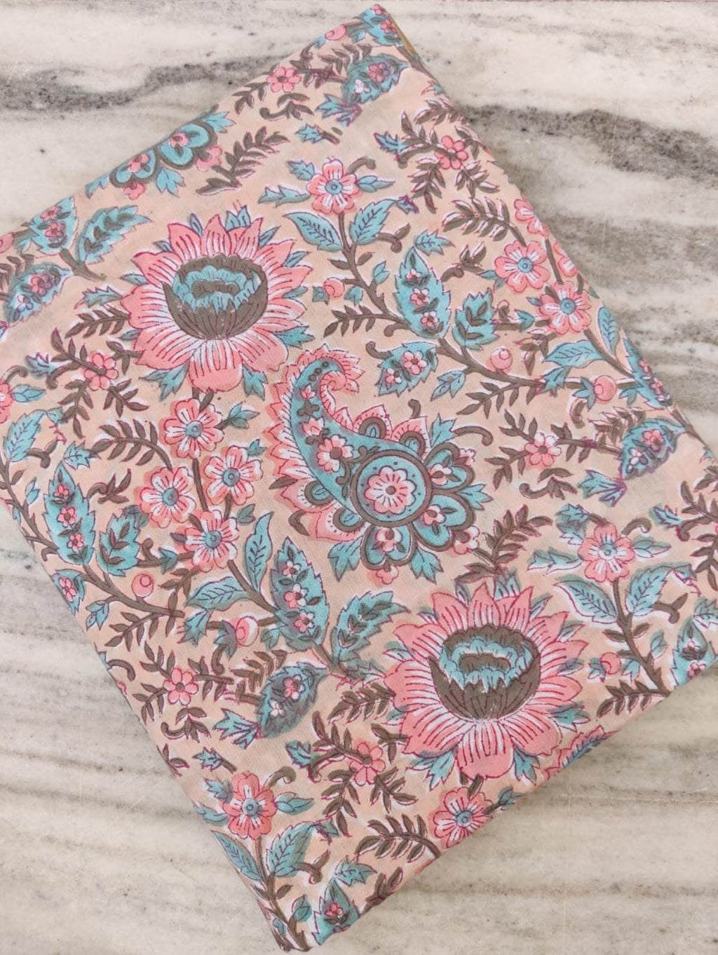 Pink Hand Block Print Cotton Fabric, Floral 100% Cotton Quilting Fabric By The Yard, Handmade Fabric, Loose Running Fabric, Textile Fabric