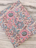 Pink Hand Block Print Cotton Fabric, Floral 100% Cotton Quilting Fabric By The Yard, Handmade Fabric, Loose Running Fabric, Textile Fabric